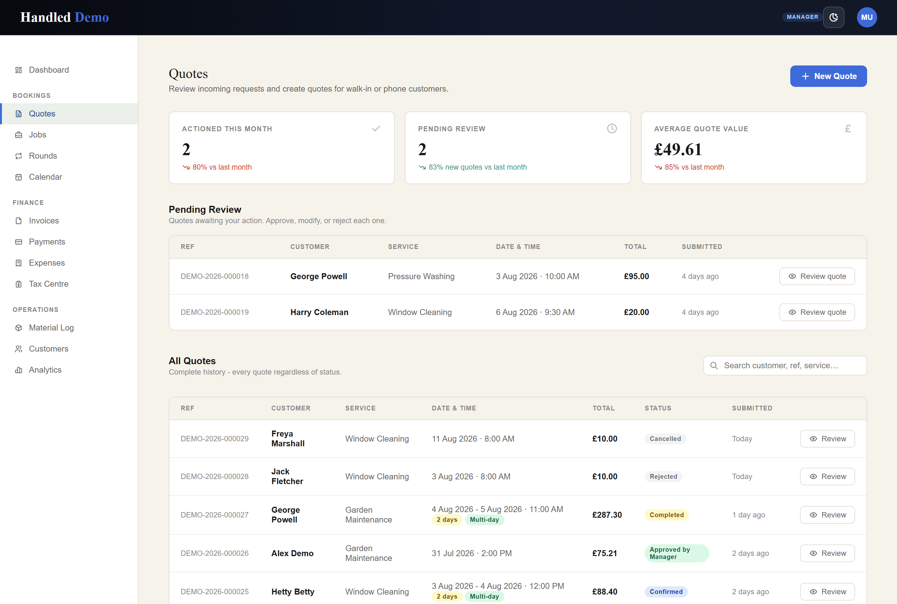 Quote screen screenshot