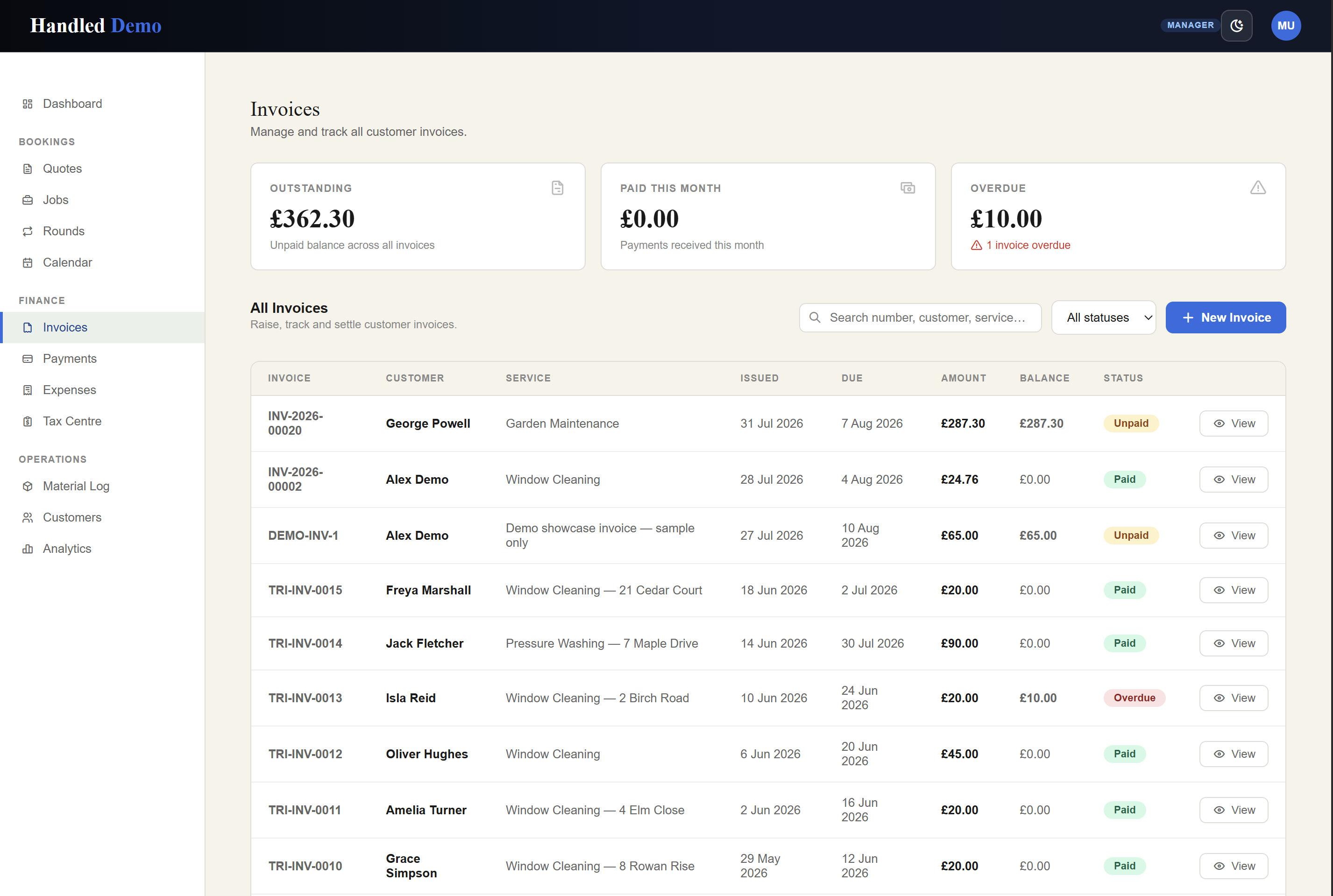 Invoice screen screenshot
